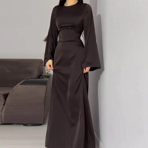 Satin dress with long sleeves