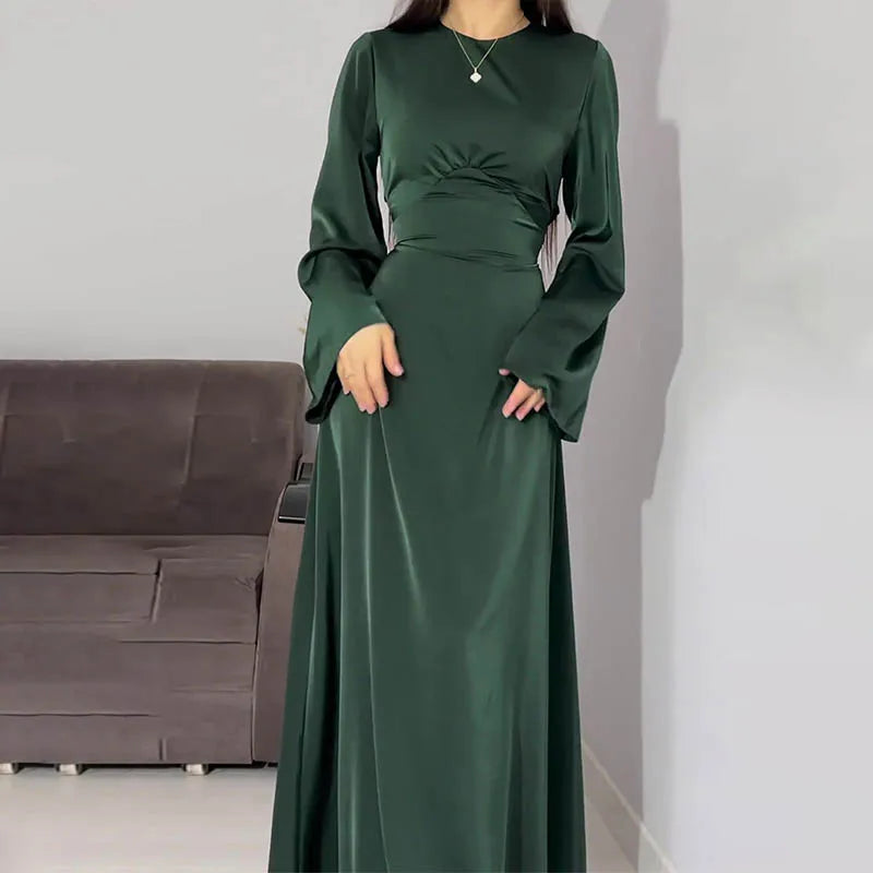 Satin dress with long sleeves