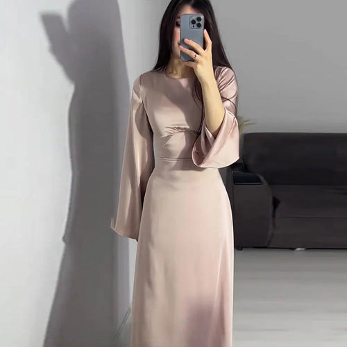 Satin dress with long sleeves