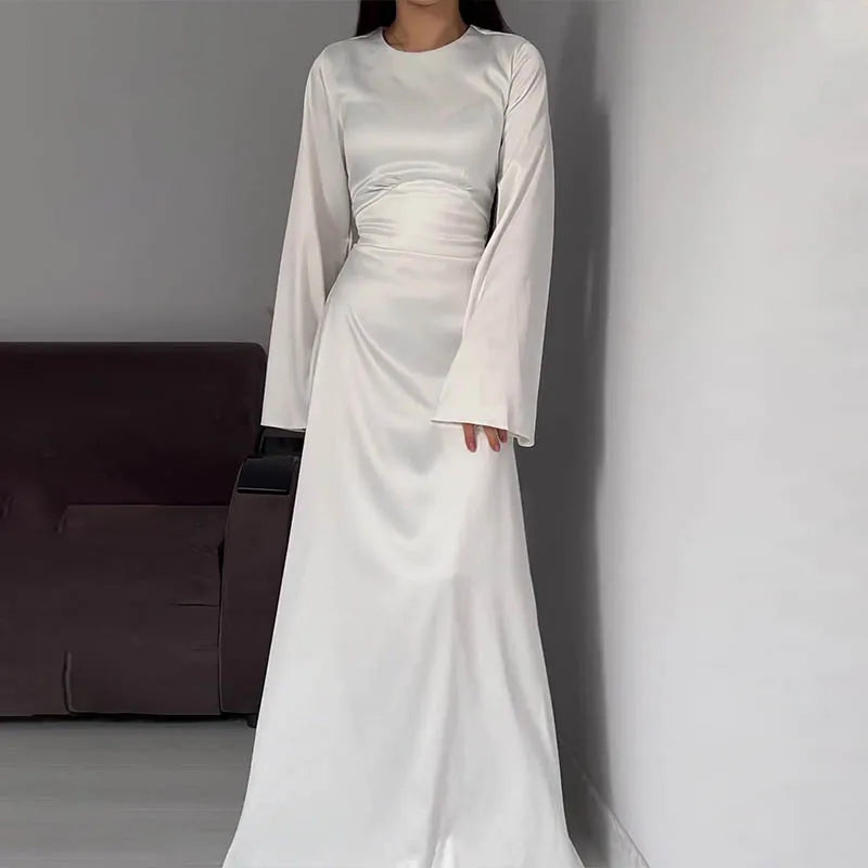 Satin dress with long sleeves