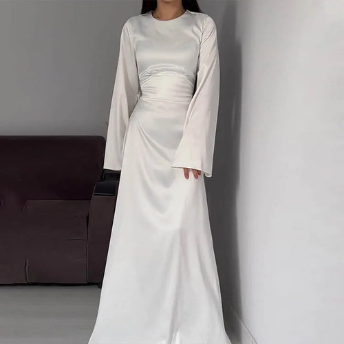 Satin dress with long sleeves