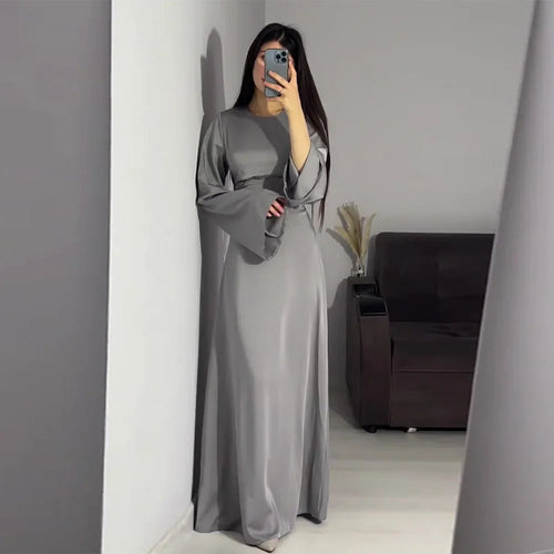 Satin dress with long sleeves