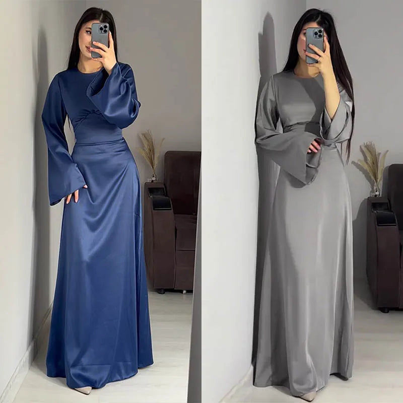Satin dress with long sleeves