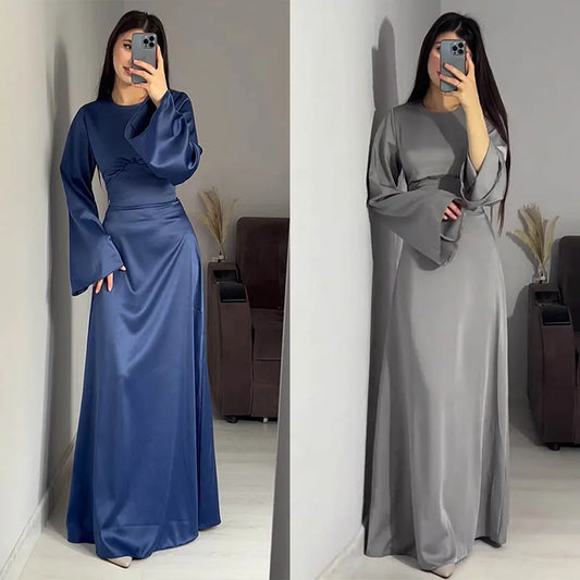 Satin dress with long sleeves