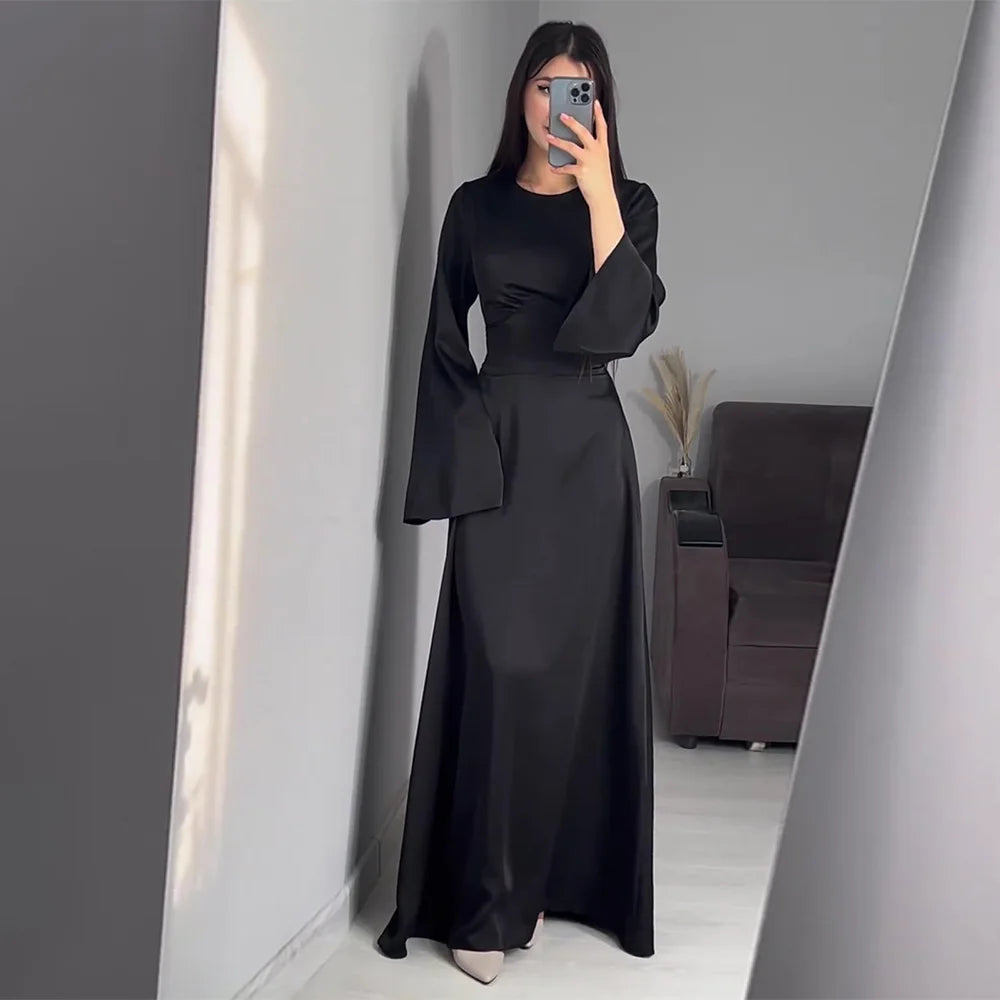 Satin dress with long sleeves