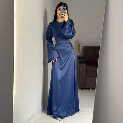 Satin dress with long sleeves